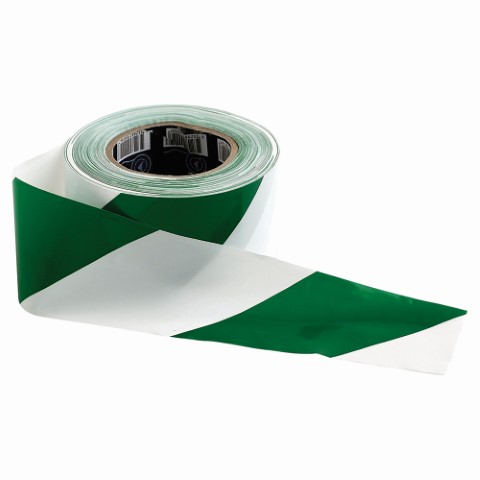 PRO GREEN/WHITE HAZARD TAPE. 100M X 75MM 